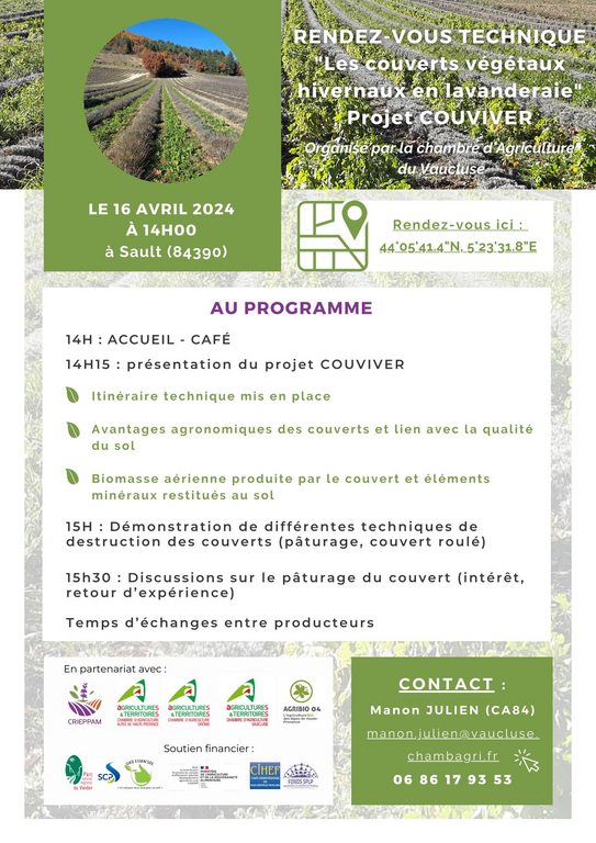 84 - Rencontre technique : Les couverts végétaux hivernaux en lavanderaie - Chambres d'agriculture Provence-Alpes-Côte d'Azur